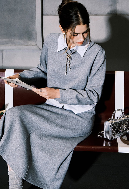 CHICHY Lazy Casual Gray Two-Piece Sporty Style Skirt-KILLUA