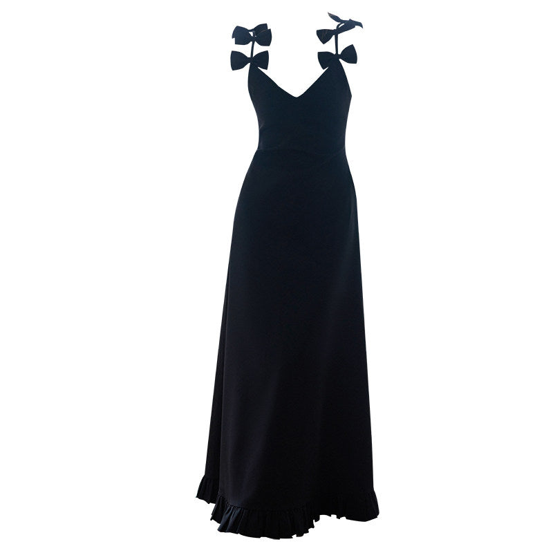 GOUDIN black long suspender light luxury dress-KASIA.