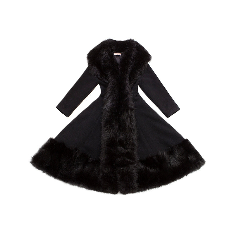 le palais vintage heavy luxury fur woolen big skirt black coat - Deks