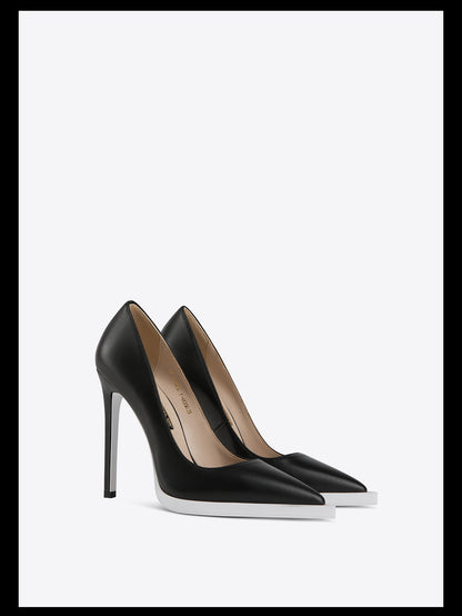 Fabfei colorblock stiletto heels platform pointed toe black pumps - Nolei