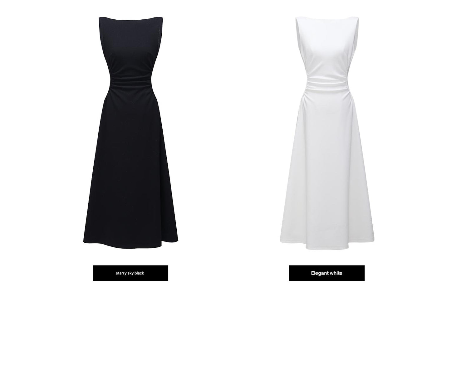 WANGXO | Boat Neck Cinched Waist & Flowing Umbrella Hem Dress MARCELINE.