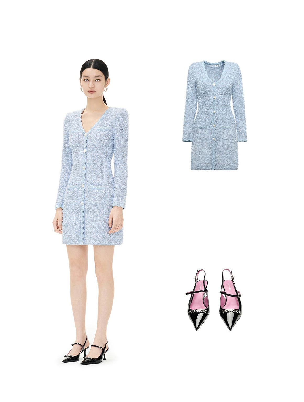 YES BY YESIR elegant sophisticated feminine pastel blue knitted dress - Julius
