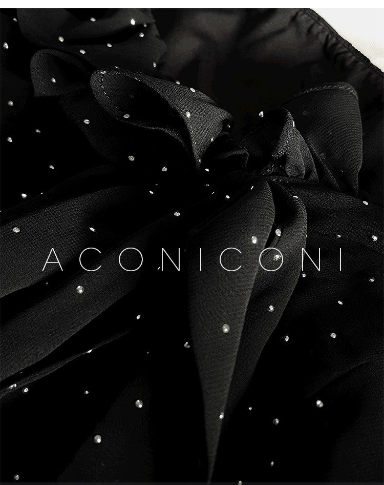 Aconiconi Elegant Polka Dot V-Neck High Waist Wedding Guest skirt top - Hoshino Ryuban