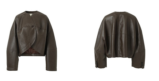 ZHUCHONGYUN dark coffee dropped-shoulder leather jacket-KENPACHI.