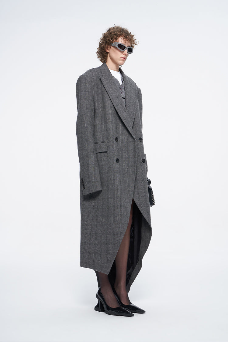 ANNAKIKI niche design asymmetrical loose wool long coat-JIANCI
