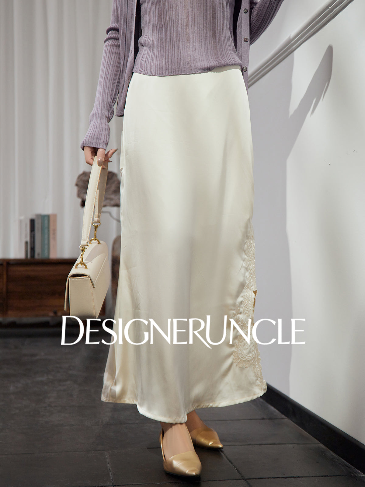 DGU| Off-white simple design fashionable satin light luxury versatile skirt - Louisa.