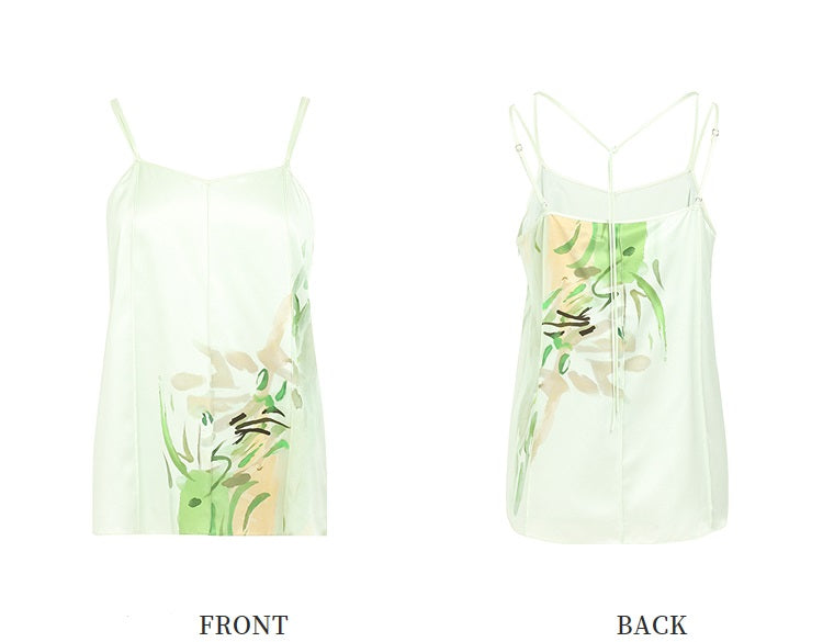 ZHUCHONGYUN flower draft lace-up mulberry silk suspender top-KAZUNARI.