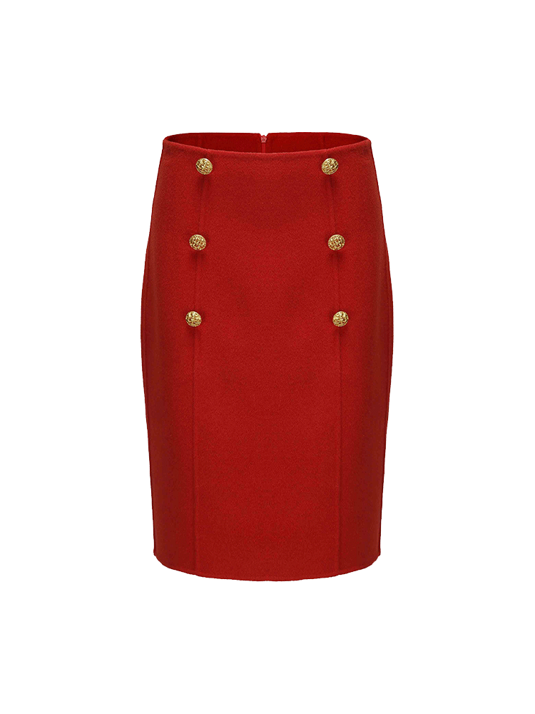 ATELIER MISS LU Vintage Cut-out Double-breasted Tweed Skirt - PERCEP.