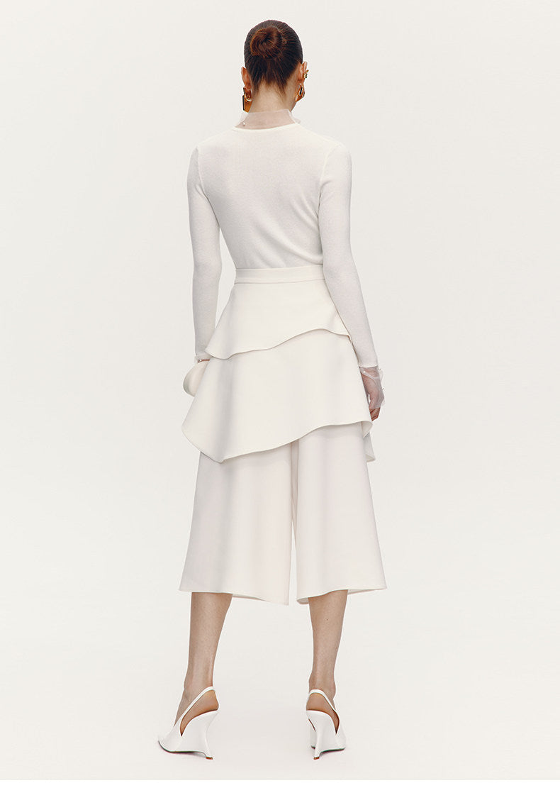 ATELIER MISS LU pearl embellished gauze patchwork knitted top - STRAD