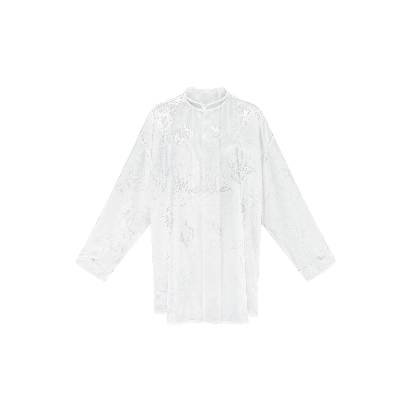 TUYUE White Acetate Satin Jacquard Buckle Shirt- SANDRA.