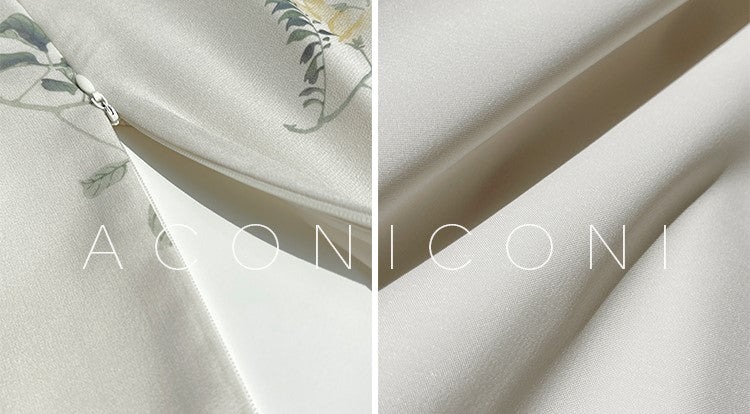 Aconiconi Luxury French Floral Print Slim Fit Hip Hug Dinner Dress- Primrose Whisper