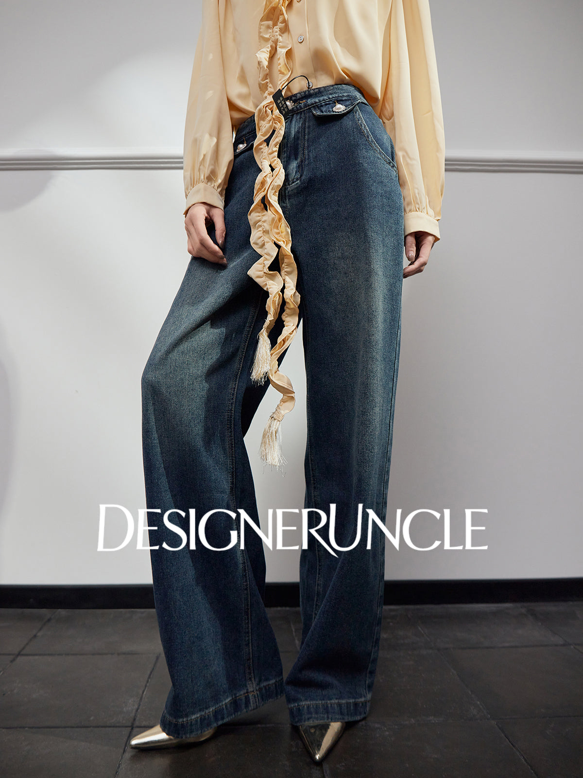 DGU "Lan Shape" Blue Jeans New Retro Wide-leg High-Waist Slimming Versatile Pants - VIE ?