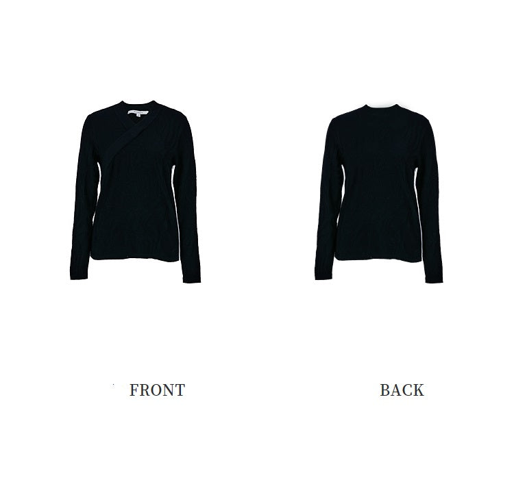 ZHUCHONGYUN black jacquard knitted wool V-neck long sleeves slim fit top -ILLIT.