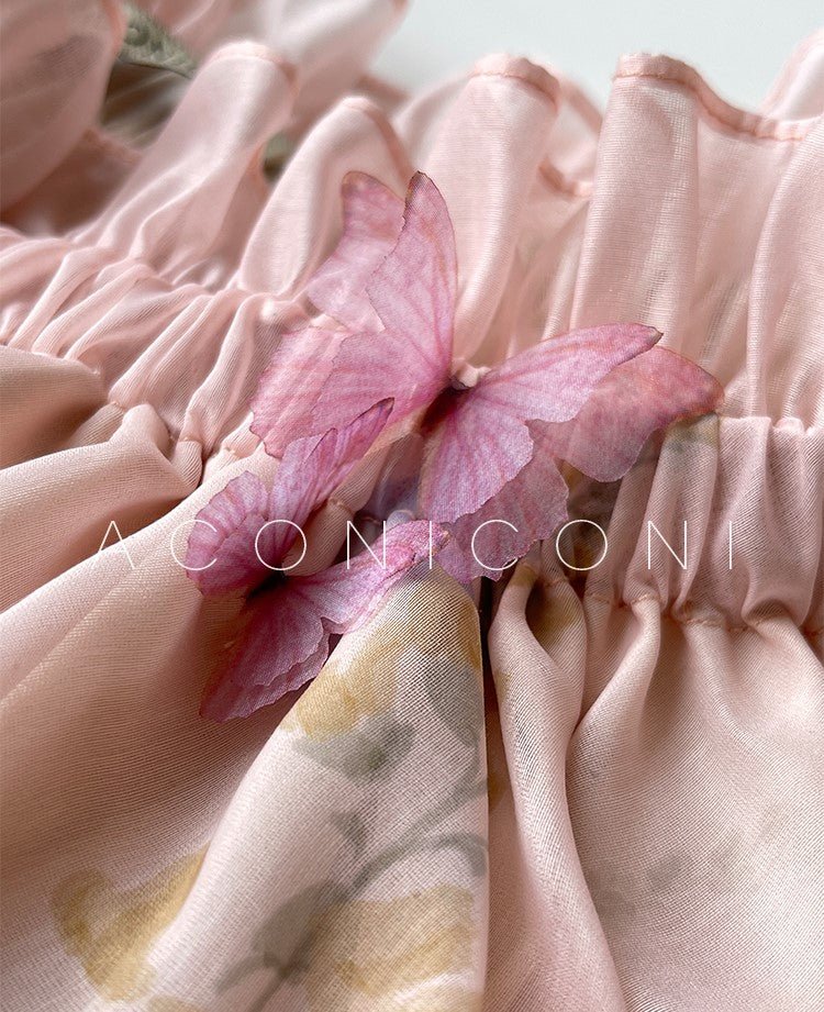 Aconiconi Luxury Off-Shoulder Flower Short Sleeve bridal baby doll Dress - Magnolia Lotus Fragrance