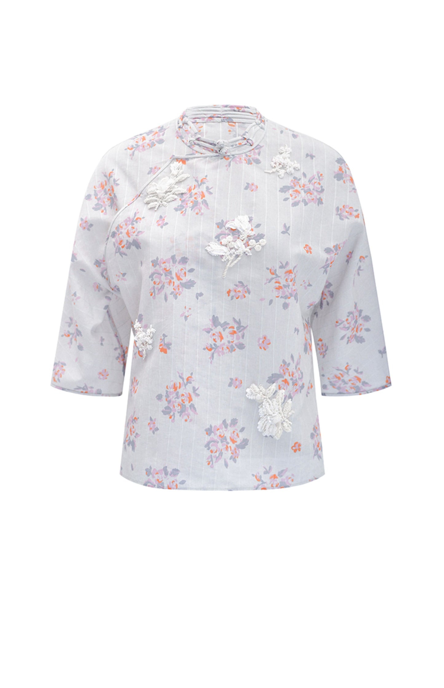 M essential Ma Kay designer Jinghe printed fabric floral nail beads top - JULY.