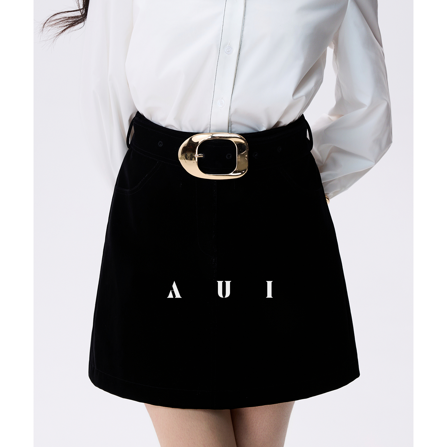 AUI white polo collar long sleeve commuter interview shirt - GIGI.