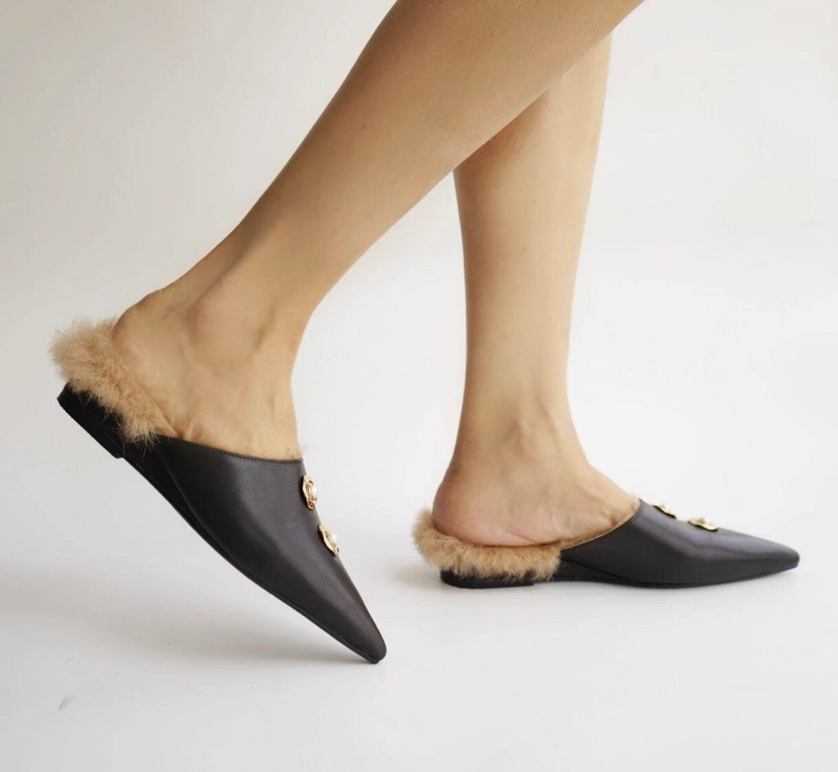 B-FEI black leather single shoe with metal buckle-MAI.