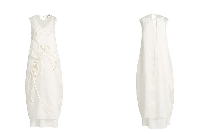 ZHUCHONGYUN white crewneck sleeveless satin dress-AIZEN.