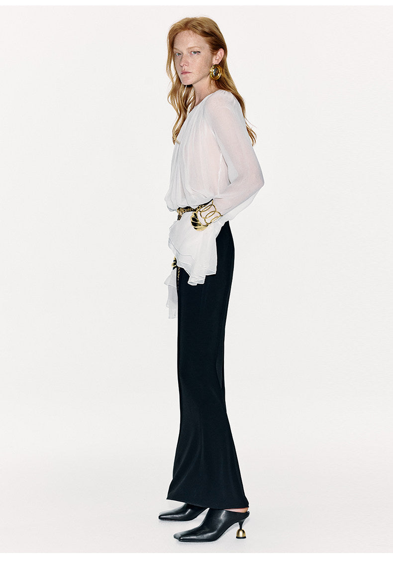 ATELIER MISS LU layered pressed pleated design sheer mulberry silk top - ROSALIE