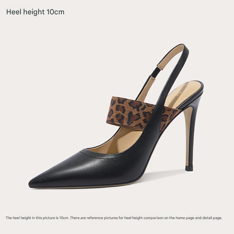 Lily Wei black retro leopard print toe fashion heels summer comfort- CLARA