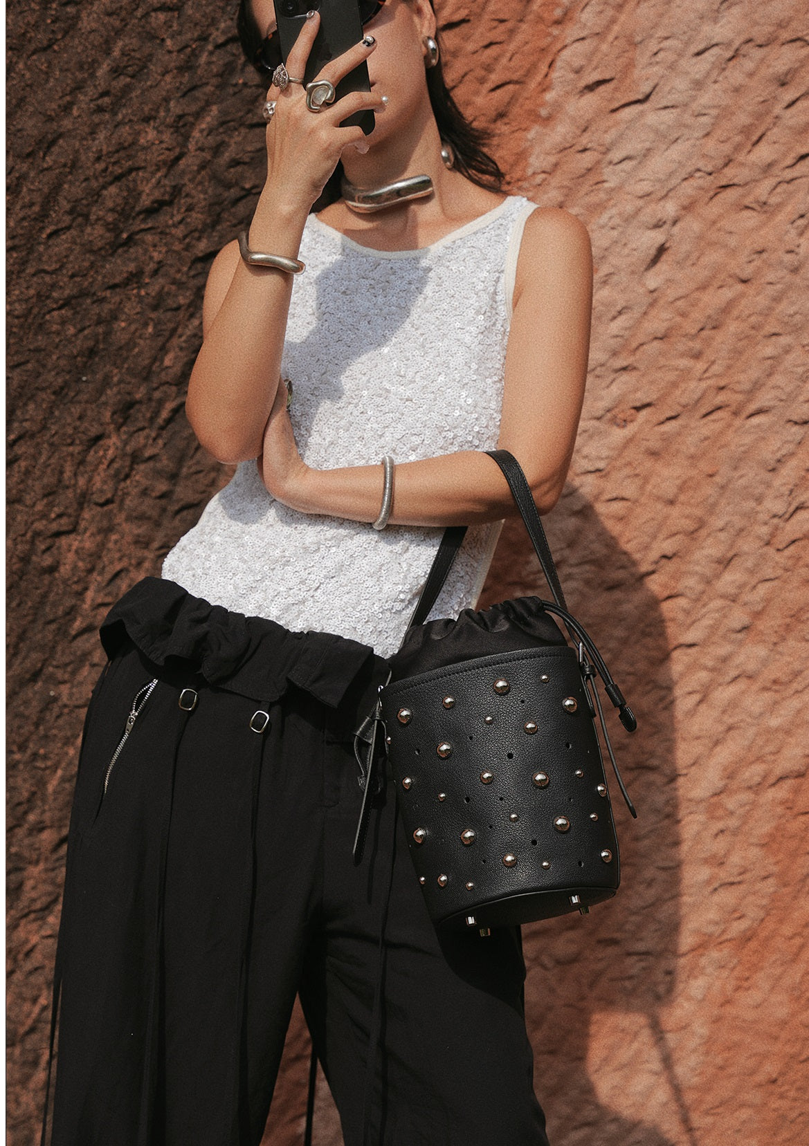 IUBALLET New Rivet Bucket Vintage Suede Armpit Bag - THREAD.