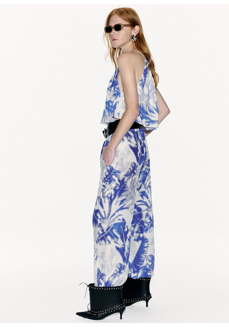 ATELIER MISS LU Printed Mulberry Silk And Linen-blend Pants- ARIA.