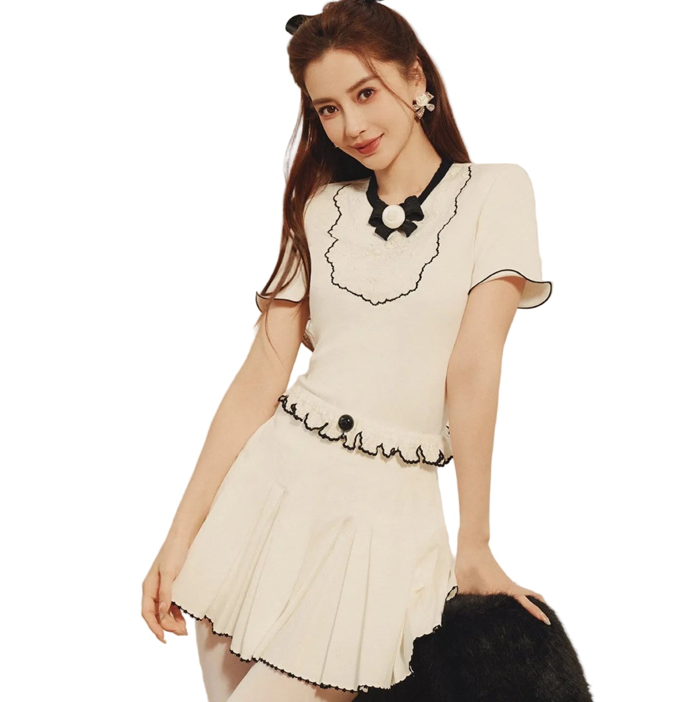 FAME contrasting ruffle embroidered T-shirt - HENRY