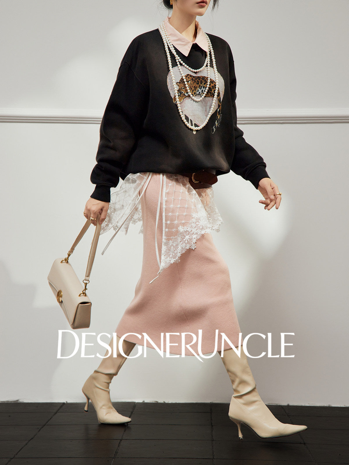 DGU×LAB "Juice Leopard" black loose and lazy design sweatshirt - SWEAD