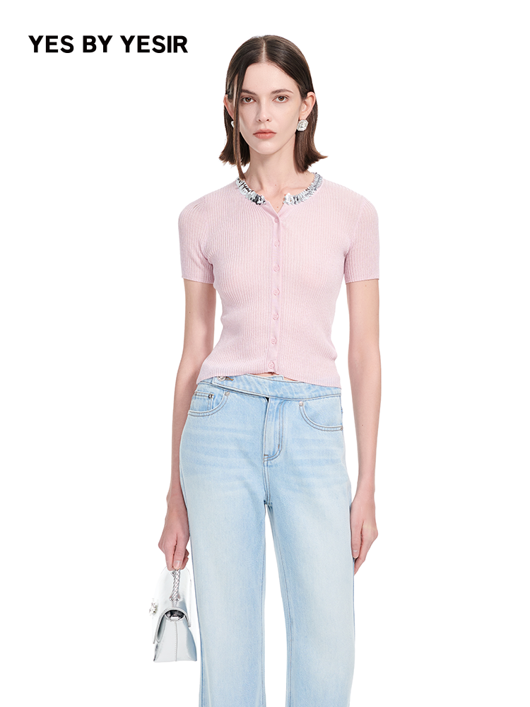 YES BY YESIR | Ye Qians Glitter-Knit Party Cardigan with Light-Catching Threads- DANIELLA.