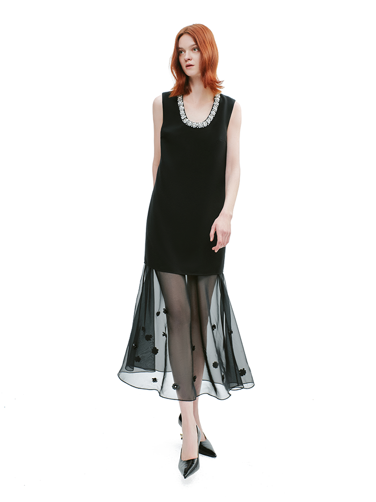 YES BY YESIR | Ye Qians Oriental Venus Dress with Diamond Chain Neckline-CELESTINA.