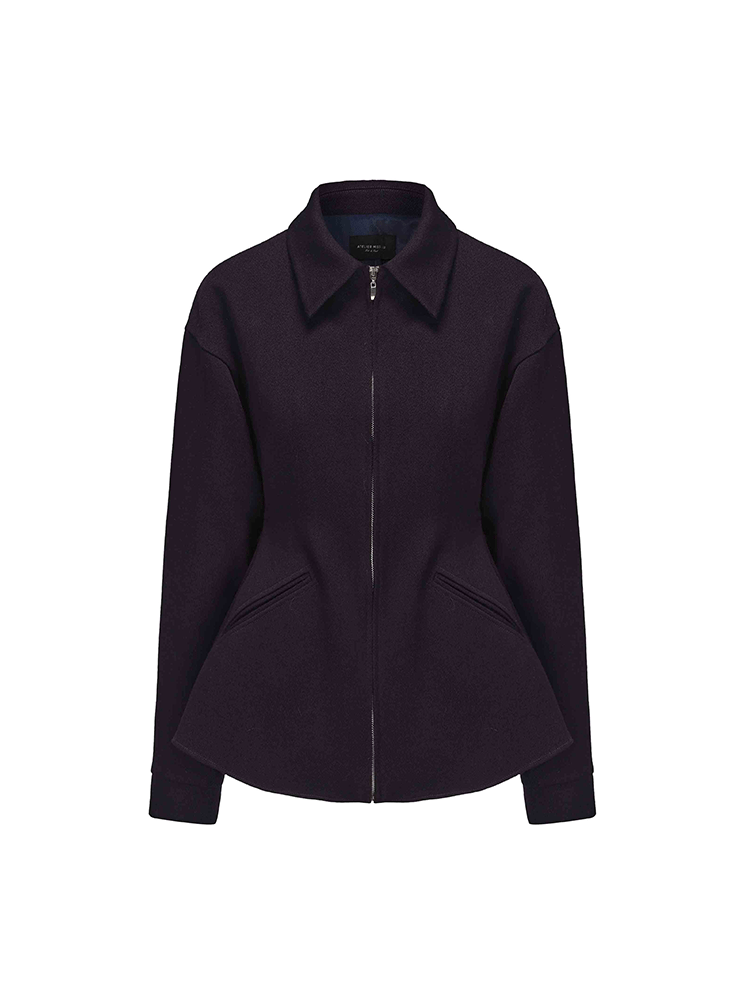 ATELIER MISS LU silhouette hem wool waist-cinching zip-up jacket - JUNA.