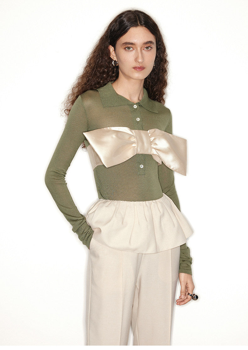 ATELIER MISS LU spring/summer vintage long sleeves ice feeling knit top - RAIN