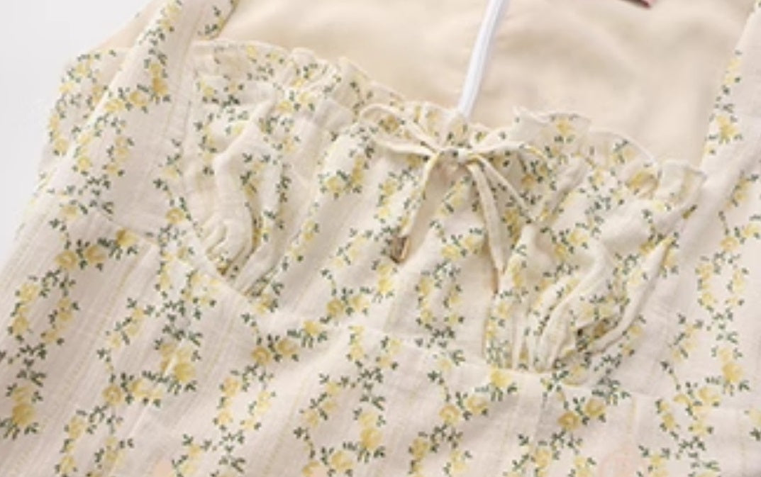 Le Palais Vintage floral goose yellow cotton slim maxi dress-BERRY.