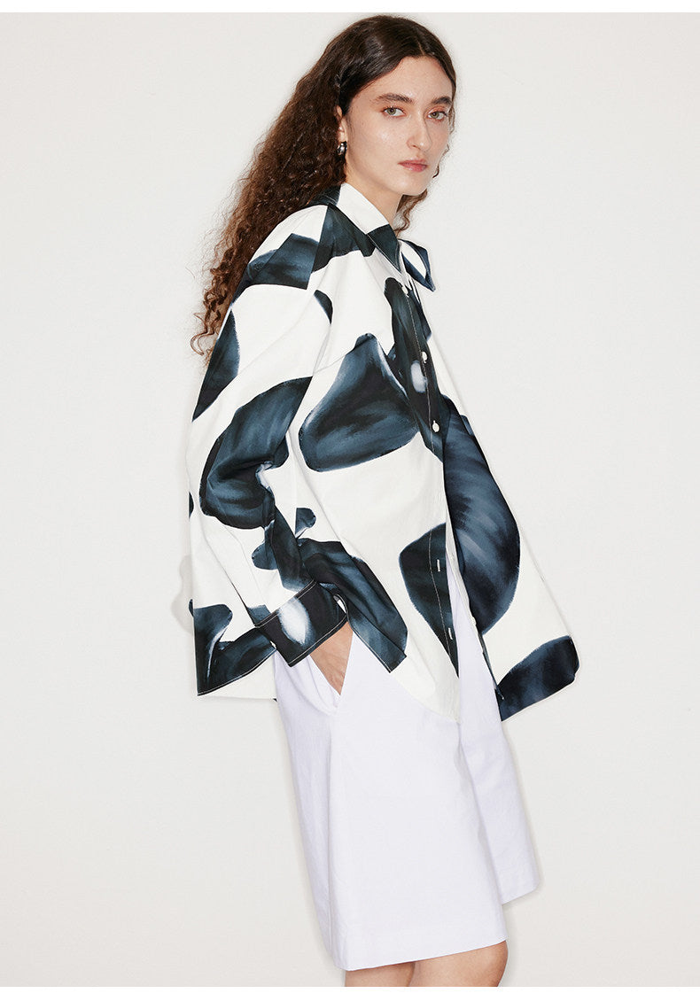 ATELIER MISS LU Spring/Summer brand fixed dyeing calla lily print shirt - TEE