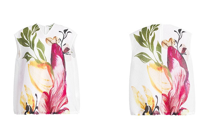 ZHUCHONGYUN mulberry silk V-neck sleeveless printed top and skirt outfit set-BRAUS.