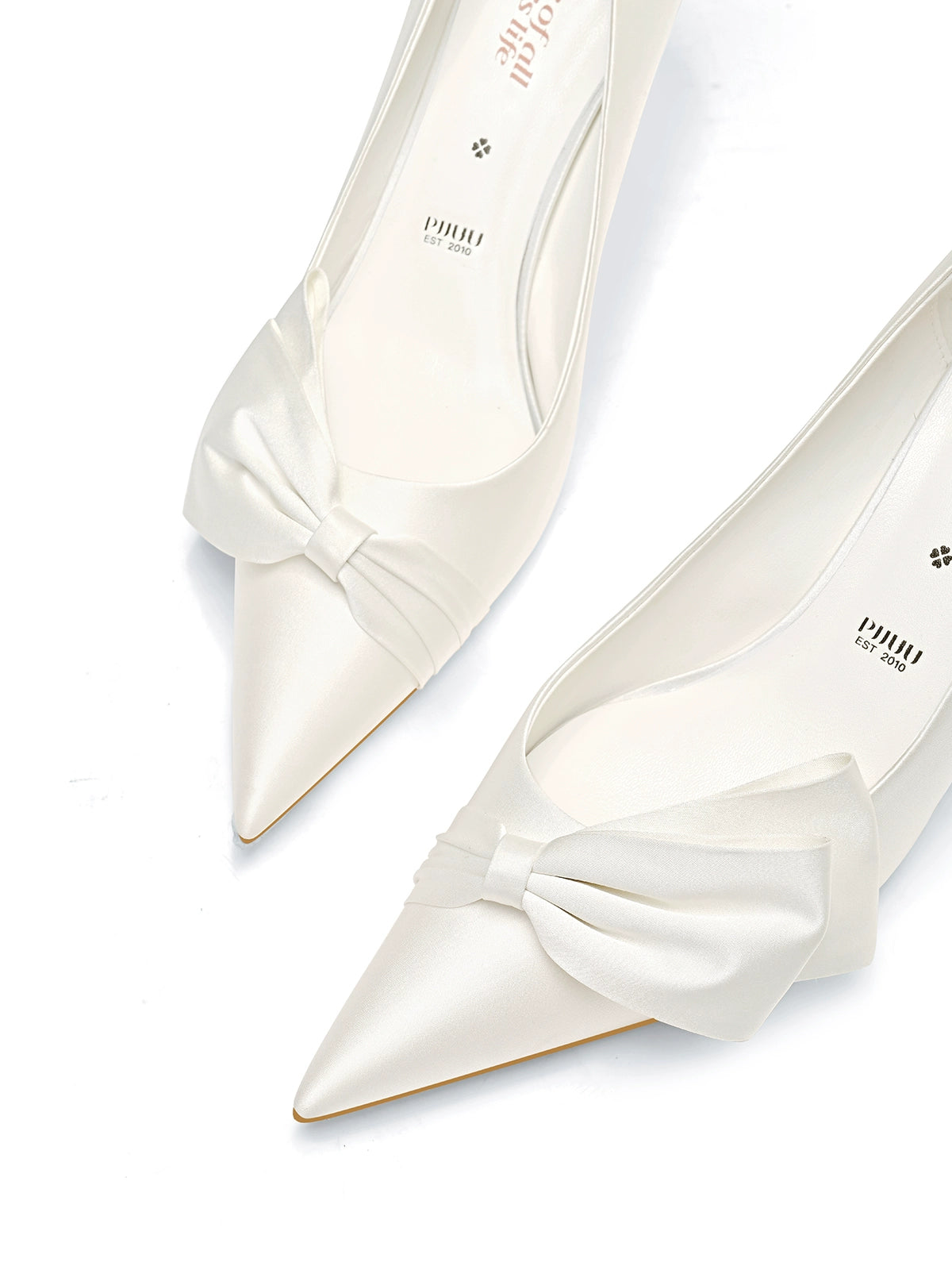 PJJUU white thick satin high heels - SQUEN.