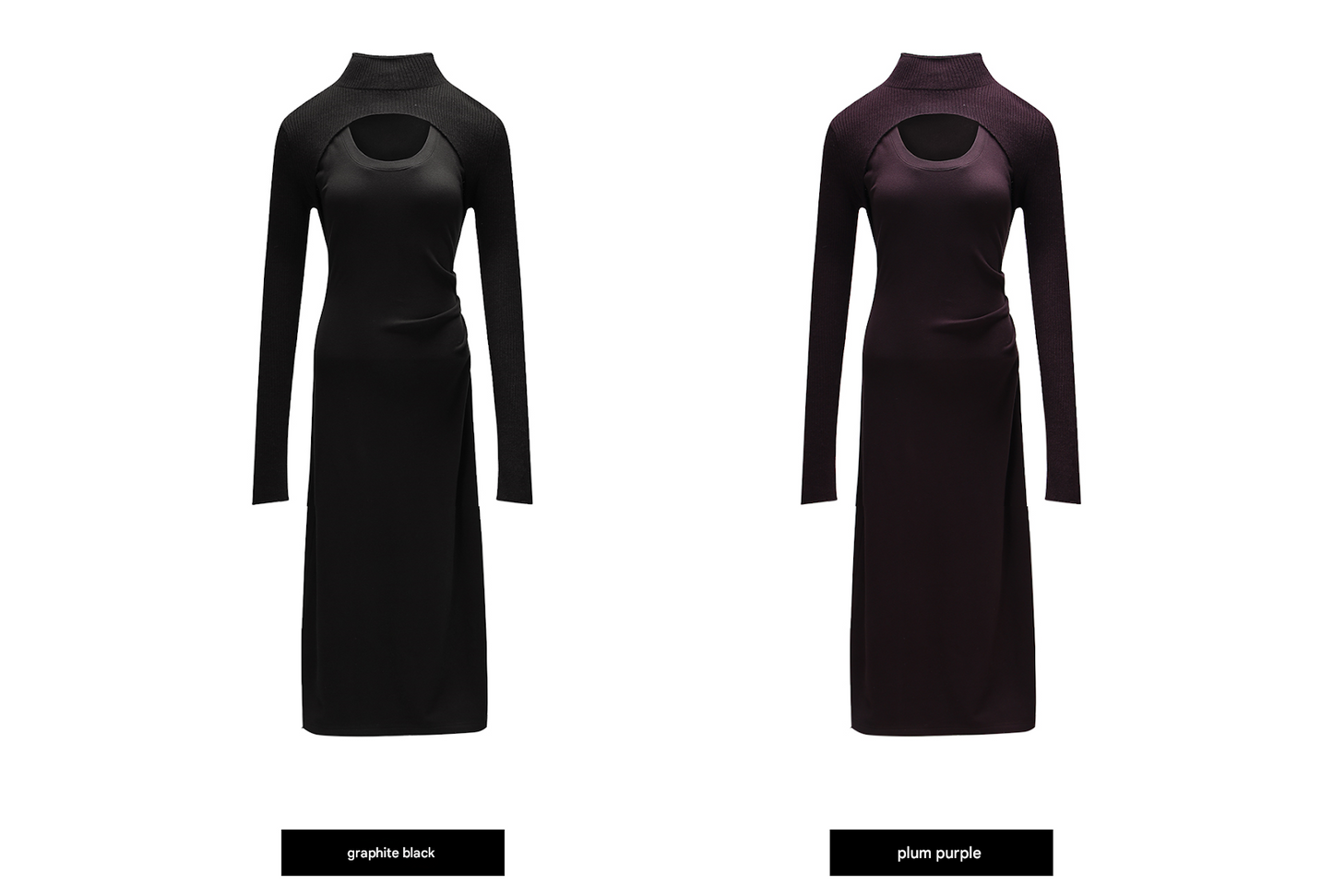 WANGXO | Delicate 12-Needle Wool Pit Texture U-Neck Side Pleated Dress- RINA.