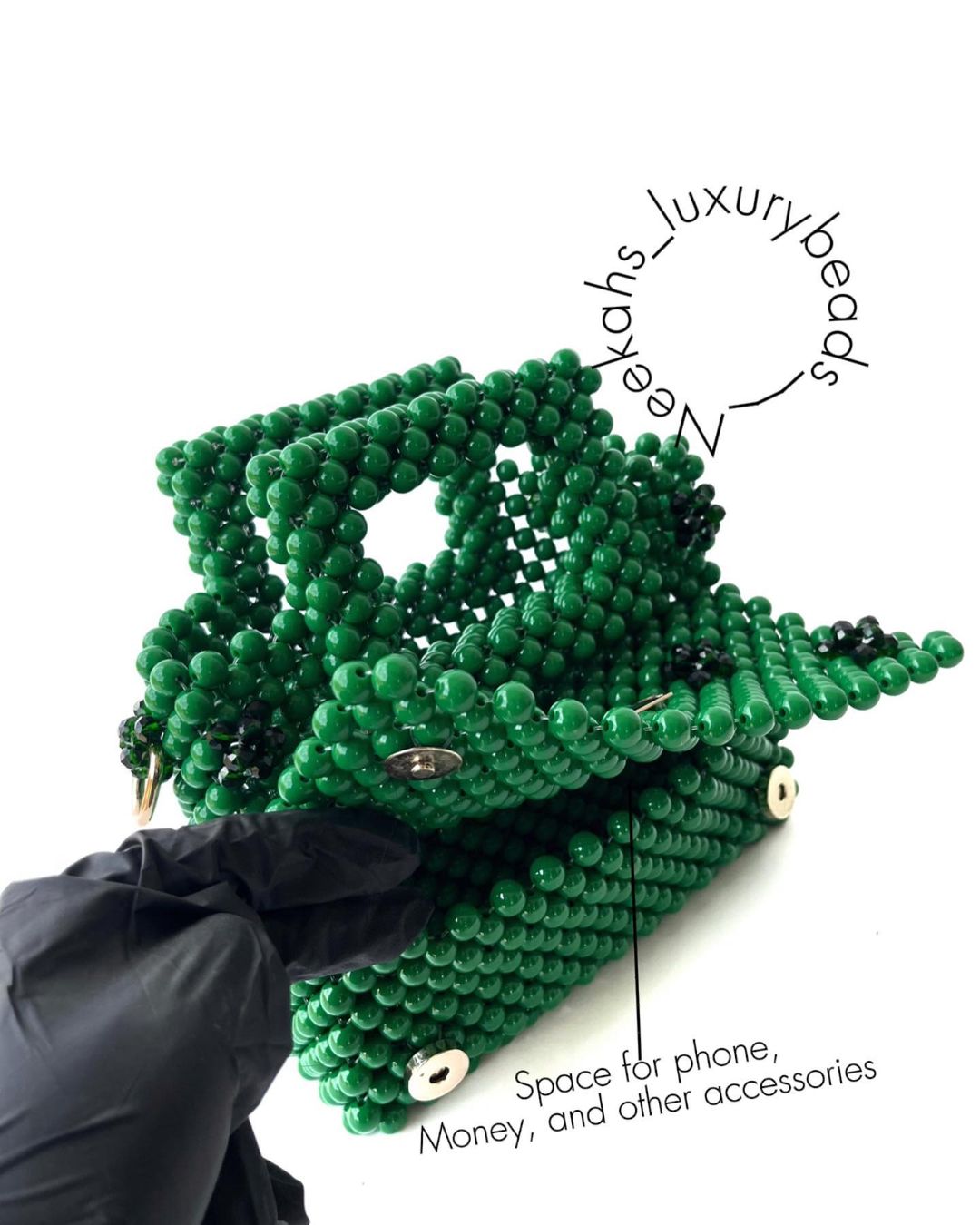 Luxury Handmade Green Pear Beaded purse bag -TILLY