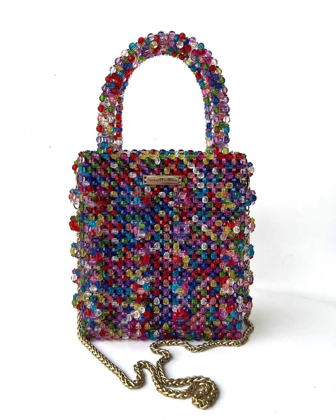 Luxury Handmade multi-colored Pink purple crystal beaded purse bag - The Nelly