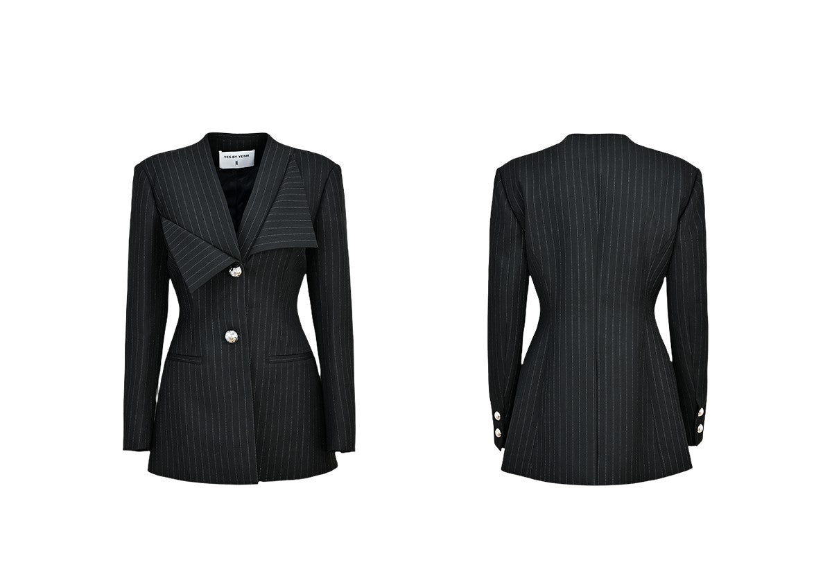 YES BY YESIR deconstructed collar vertical striped pant suit - BLUSH.