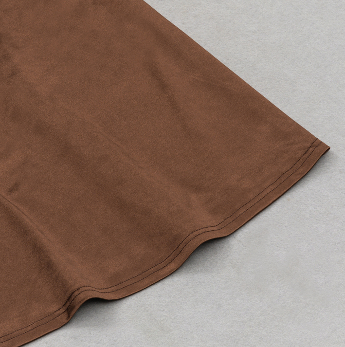 DOLLY Elegant Brown Sleeveless Satin Slim Fit Hip Hug Long Dinner Dress-CRESSIDA