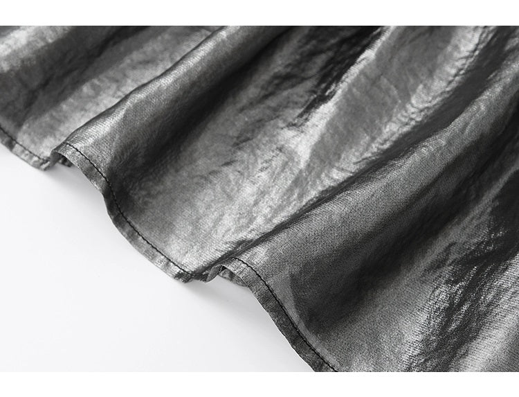 Elegant French swing slip metallic gray silver wedding gues wedding, evening sleeveless flowy dress