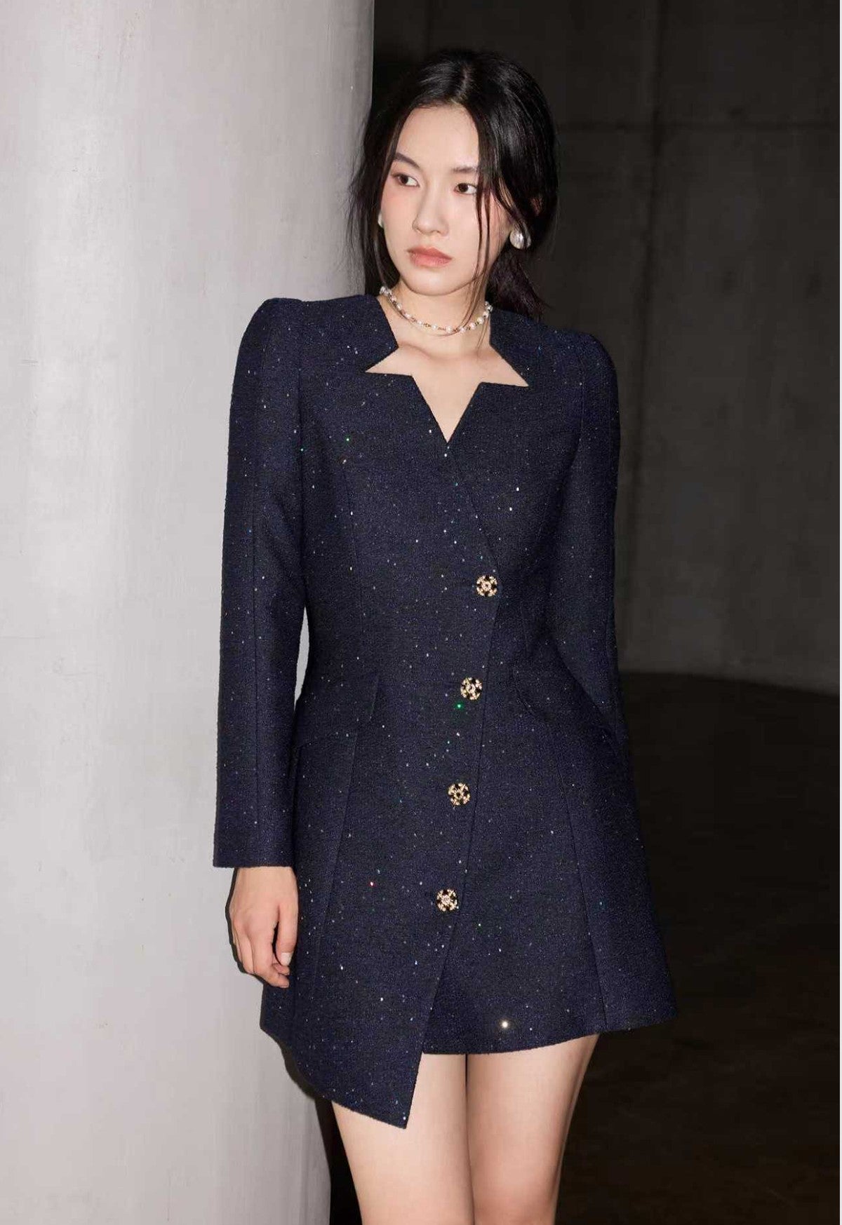 YES BY YESIR star neck asymmetrical long-sleeved dress - KNECK.