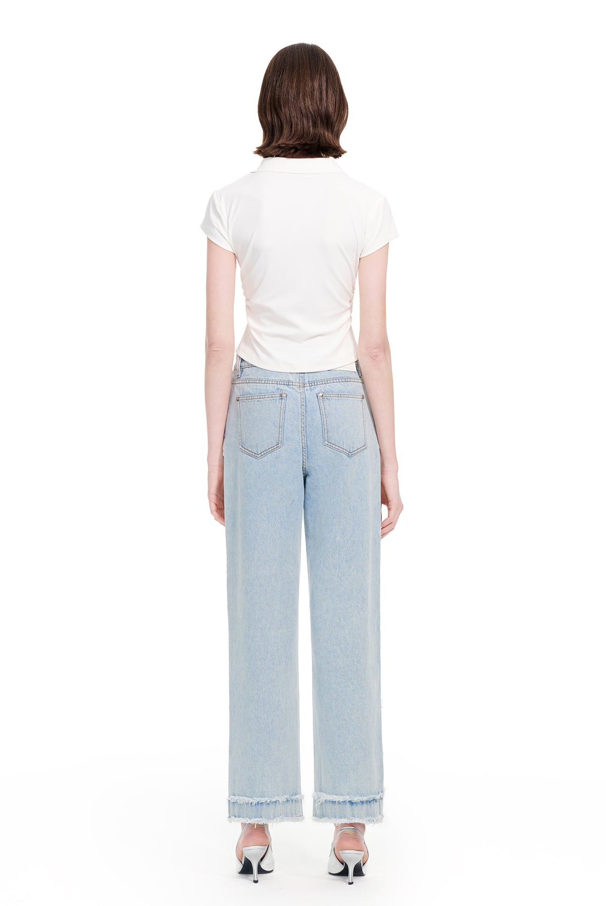 YES BY YESIR | Ye Qian Y-Triangle Tag Polo Neck T-Shirt Delicate Pleats-LOREINE.