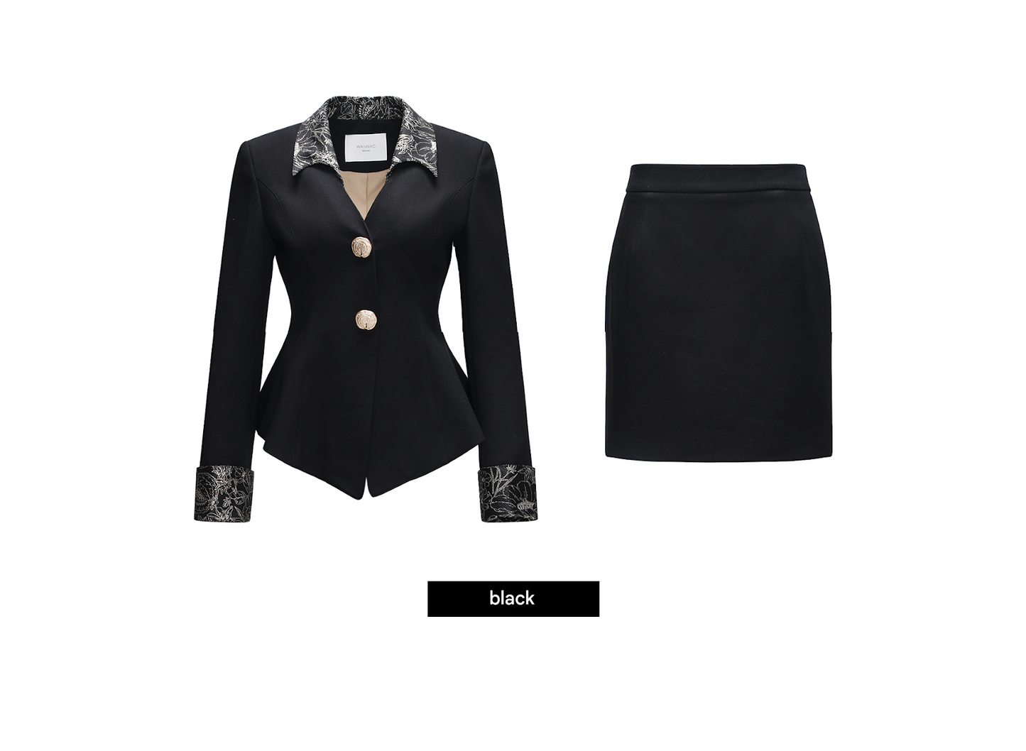 WANGXO | Silk Jacquard Suit Wide Waist A-Hem Jacket & Skirt Set -GAGE.