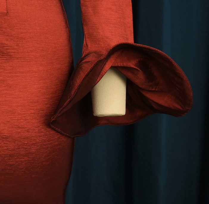 DOLLY High End Green Square Collar Long Sleeve Slim Fit Long Dress-MALU