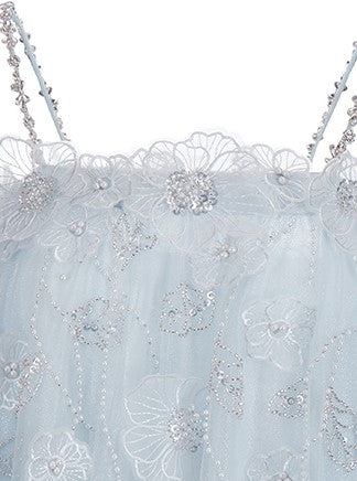 Wardrobes by Chen Luxury Light Blue Sleeveless Flower Diamond Short Doll Dress-Tutu