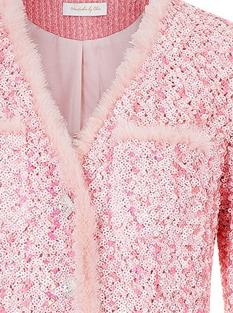 Wardrobes by Chen Luxury Pink Long Sleeve Sequin Jacket/Long Feather Skirt-Keys