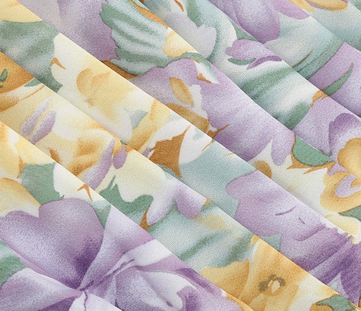 DOLLY Luxury French Style Floral One Sleeve Off Shoulder Waist Baring Slit Resort Dress-LYRA