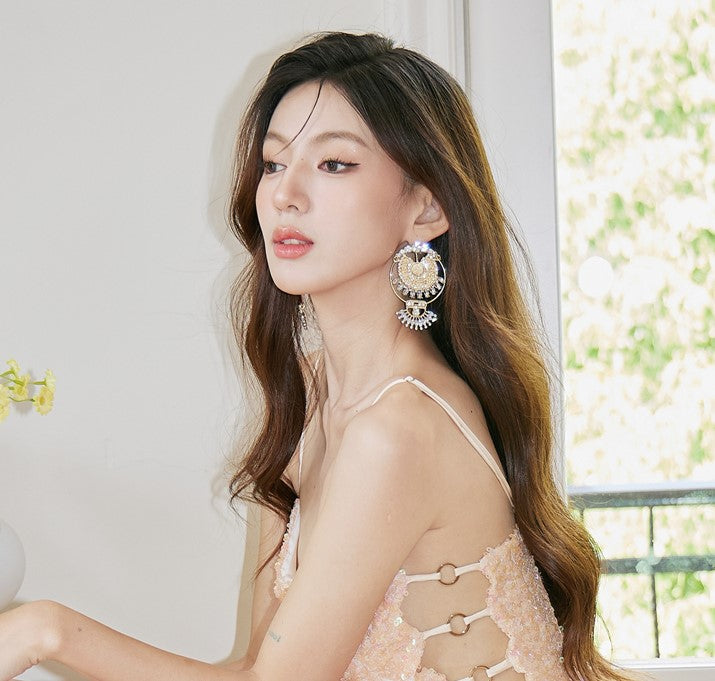 DOLLY Elegant Full Diamond Oversized Round Stud Earrings-IRIDA (V)